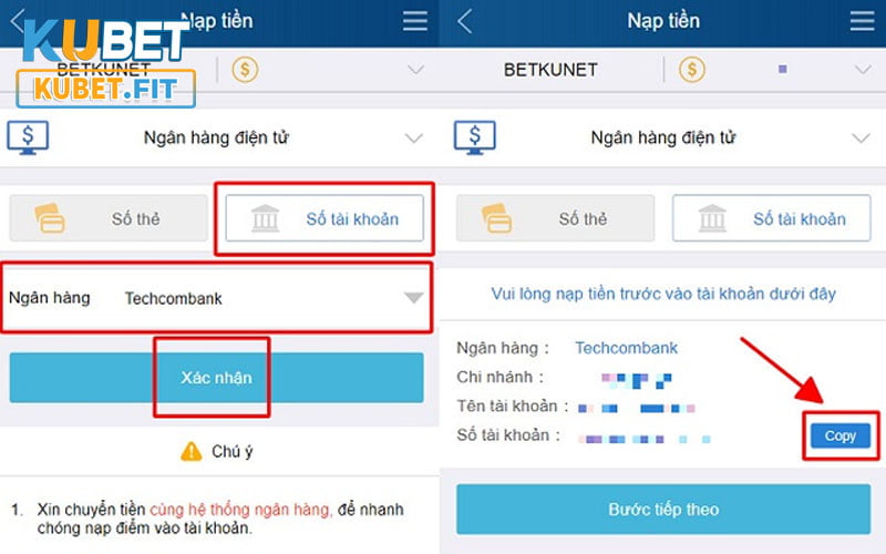 Hướng dẫn nạp tiền Kubet thông qua chuyển khoản ngân hàng